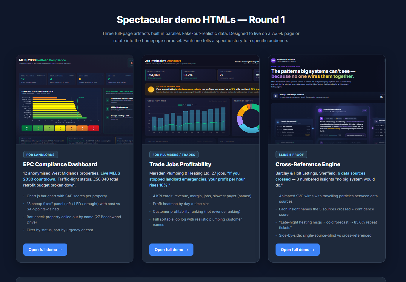 Three dashboard demos